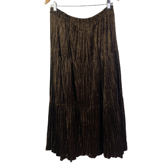 CIRCLE T Vintage Brown Velvet Tiered‎ Ruffle Maxi Skirt - Picture 2 of 7